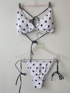 Women's Black & White Polka Dot Tie Bikini - Classic Swimwear